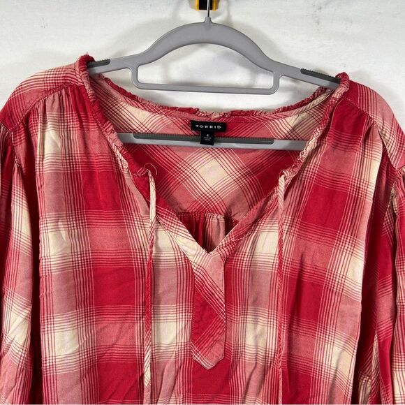 Torrid Popover Shirt Red Plaid Country Farmhouse Blouse 0664 - Picture 2 of 9